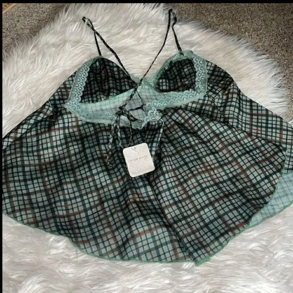 Free People Top Womens Sz M  intimately Camisole Back Tie forest Green Satin NWT